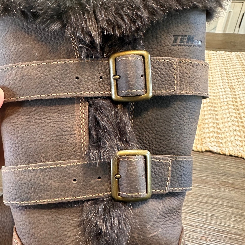 LL Bean Nordic Tek  Waterproof‎ Brown Leather Faux Fur Winter Boots Womens  6.5M - Picture 4 of 16